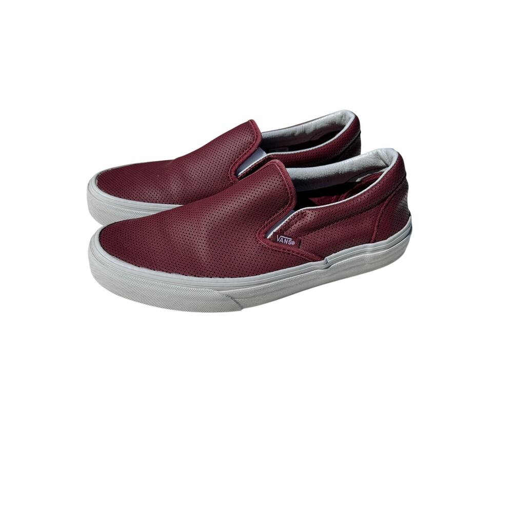Vans Classic Slip-On Burgundy Red Perforated Leather Sneakers Women 7 Men 5.5